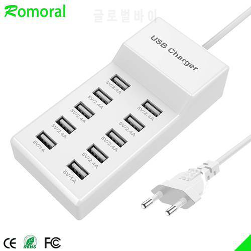 USB Charger Mobile Phone Charger 60W 10-Ports USB Charging Station for Multiple Devices Smart Phone Tablet