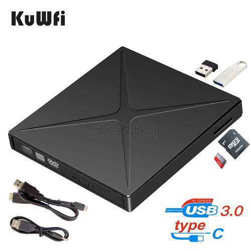 External DVD Drive USB 3.0/Type-C Optical Drive portable DVD RW CD burner Support SD cards Reader for Mac OS Laptop Windows PC