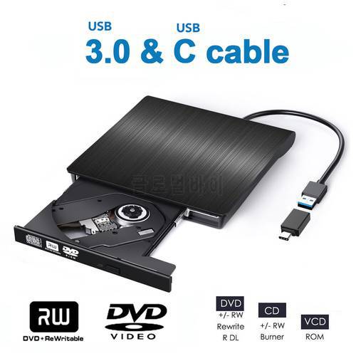 External DVD Drive USB 3.0 Type C cable Portable CD DVD RW Drive Writer Burner Optical Player Compatible For Laptop Desktop iMac