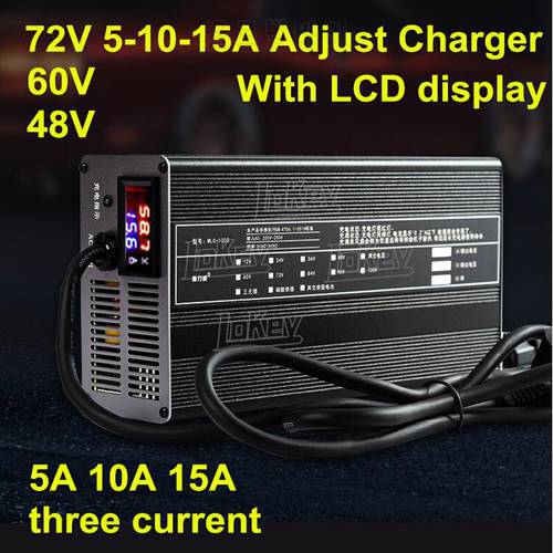 5A 10A 15A adjust Smart 48V 60V 72V Charger with LCD display for 14S 58.8V 16S 58.4V 67.2V 20S 84V 21S 88.2V 24S 87.6V battery
