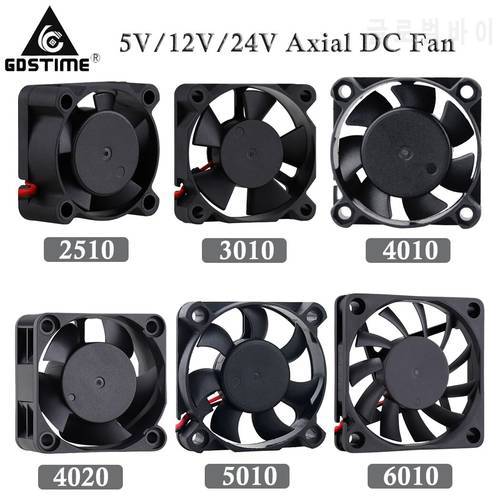 2pcs 3D Printer Parts Cooling Fan 2510 3010 4010 4020 5010 6010 5V 12V 24V 2Pin Sleeve Brushless DC Axial Radiator Cooler Fan