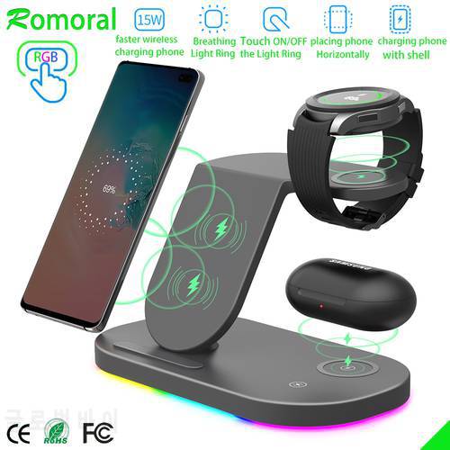 3 IN 1 Wireless Charger Station For Samsung S21/S20/S10 Galaxy Watch 4 Classic Wireless Charging For iPhone 13 12 Airpods 2 Pro