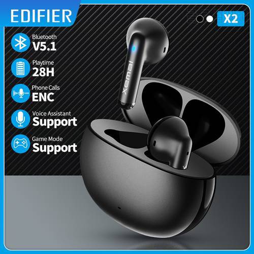 EDIFIER X2 TWS Earbuds Wireless Earphones Bluetooth 5.1 voice assistant 13mm driver touch control up to 28hrs playtime Game Mode