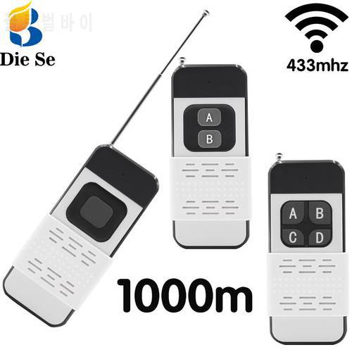 433Mhz Wireless Remote Control 1/2/4 Buttons 1527 Learning Code 1000M Transmitter for Light/ Gate /Garage Door/motor Controller