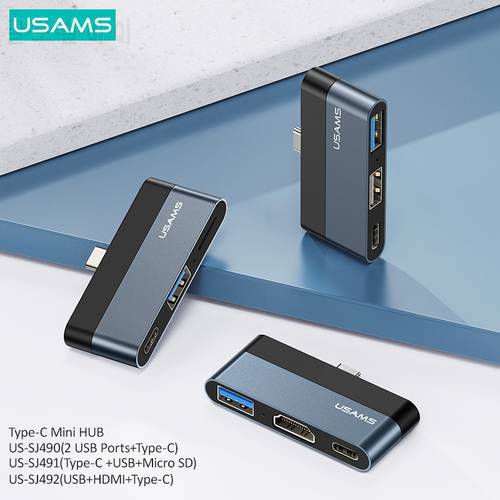 USAMS Mini Hub PD 60W Type C To USB 3.0 2.0 HDMI 1.4 TF Card USB Splitter Adapter USB Hub Expander For iPad Pro Laptop Phone PC