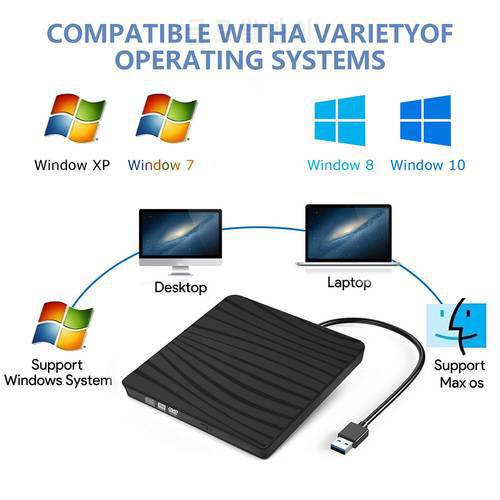 Universal USB 3.0 Slim External DVD RW CD Writer Drive Burner Drive-free Disk Reader Player Optical Drives for Laptop PC Tablet