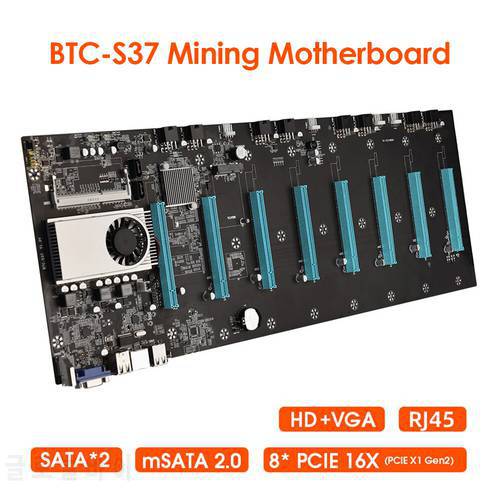 BTC-S37 Pro SODIMM DDR3 Mining Motherboard 8 PCIE 16X Graph Card for BTC Miner Accessories SATA3.0 Support VGA + HDMI-Compatible