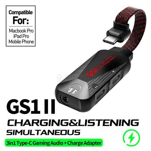 GS1 Hi-Res Mobile Gaming Sound Card Type C PD QC Fast Charging 3 in 1 Mobile Phone PUBG Game Sound Card with Charger Adapter