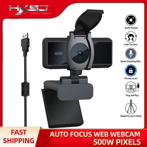 Autofocus Webcam with Stereo Microphone and Privacy Cover 5M 1080p USB Web Camera, Compatible with Zoom/Skype/Teams/Webex, PC