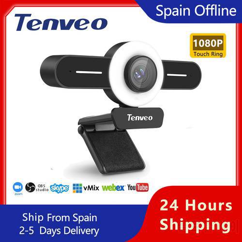 TENVEO-T1 USB PC Webcam for Streaming HD 1080P Built in Adjustable Ring Light and Mic Computer Web Camera with Privacy Cover