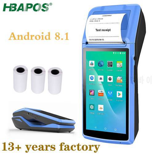 HBAPOS POS PDA Receipt Printer NFC 58mm Thermal Printer OS Android 8.1 Bluetooth Wifi Barcode Camera Scanner 1D 2D Charging Base