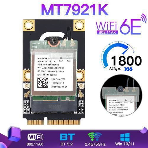 1800Mbps WiFi 6 MT7921 Dual Band Blue-tooth 5.2 Wirelss Adapter Support MU-MIMO M.2 Network WiFi Card For Laptop/PC Windows10/11