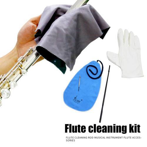 4pcs Flute Clarinet Maintenance Cleaning Care Kit with Cloth Stick Screwdriver Gloves Wind Instrument Cleaner Accessory