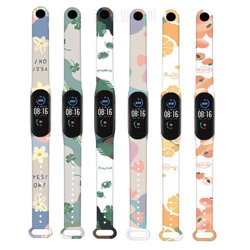 For Xiaomi Mi Band 4 5 6 Strap Cartoon Pattern Painted Colorful TPU Silicone Bracelet for Xiomi Miband 5 6 Mi Band 3 4 Wristband
