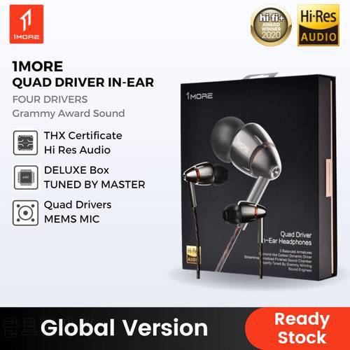 1MORE Quad Driver in Ear Hi-Res Wired Headphones Hi-Fi Audiophile Earphones Spacious Playback Resolution with Microphone