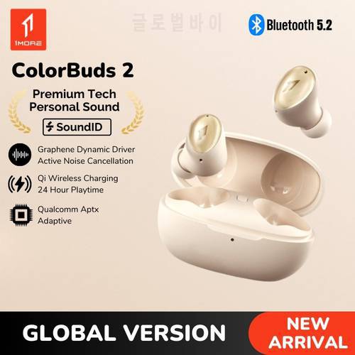 1MORE ColorBuds 2 Wireless Headphones Bluetooth 5.2 AptX HD & LL Tws EarBuds ANC Noise Canceling Personal SoundID 24H Playtime