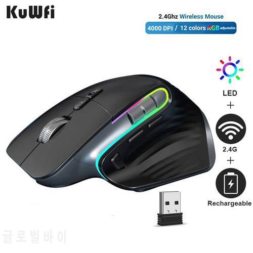 KuWFi 2.4G Wireless Mouse Rechargable Optical Gaming Mice Support 5 Gears 4000 DPI Switch Ergonomic Mute Mouse for Computer PC