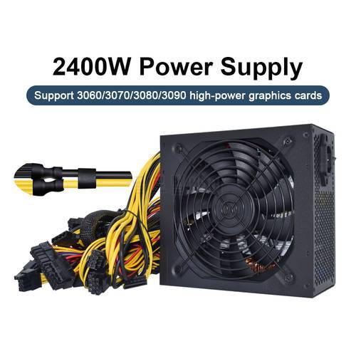 2400W Mining Power Supply 8GPU for ETC RVN Bitcoin Ethereum Miner with Auto- Temperature control Fan PSU,Bold Graphics Card Line
