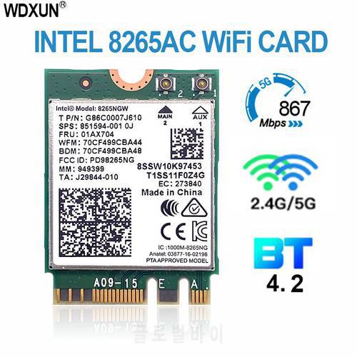 Dual Band 867Mbps Wireless Wifi Card For Intel 8265NGW 802.11ac Bluetooth 4.2 8265ac 7265AC NGFF Wifi Wlan Network Card 2.4G/5G