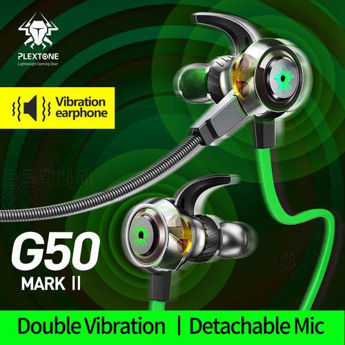 PLEXTONE G50 Vibration Earphones Gaming Headphone Stereo Earbuds PC Headset with Detachable Long Mic for PUGB，Mobile Legend