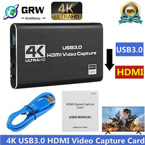 GRWIBEOU 4K USB 3.0 Video Capture Card HDMI-compatible 1080P 60fps HD Video Recorder Grabber For OBS Capturing Game Card Live