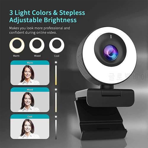 1080P AutoFocus Webcam with 2X Digital Zoom Ring Light & Privacy Cover Software Included FHD Streaming Web Camera Dual St