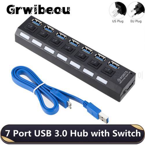 7 Port USB 3.0 Hub USB Hub 3.0 Multi USB Splitter Hub Use Power Adapter Multiple Expander 3.0 USB Hub with Switch for PC