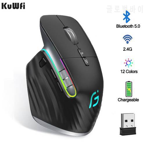 KuWFi Wireless Mouse Bluetooth5.0+2.4GHz Dual Mode USB Gaming Mouse Ergonomic Rechargeable Silent Vertical Mice for Computer