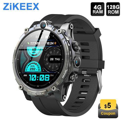 ZiKEEX V20 4G Smart Watch 4G 128GB 1000mAh Dual Camera GPS WiFi Fitness Sports Heart Rate Monitor Android Smartwatch For Men