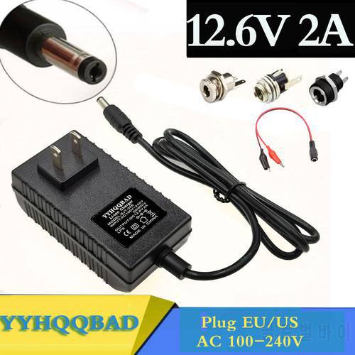 12.6V 2A Lithium Battery Charger 100-240V For Lithium Battery with LED Light DC Power Jack Socket Female Panel Mount Connector