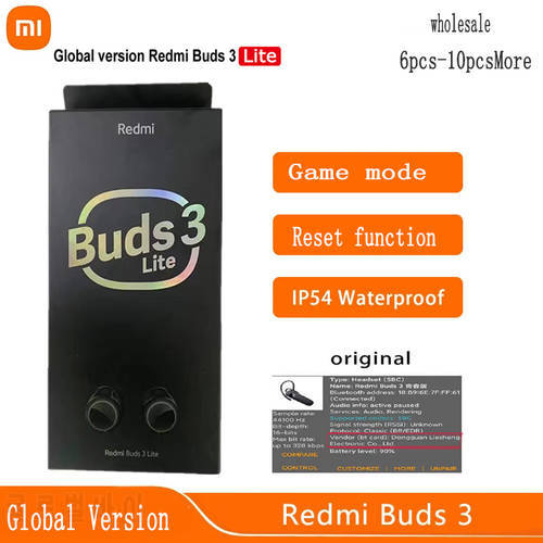 Original Redmi Buds 3 Lite Global Version Wireless Bluetooth Headphones Touch with Reset Function and Game Mode 10 Pieces/Lot