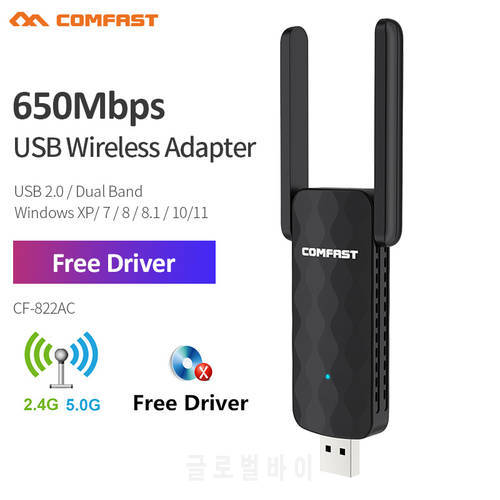 300M-650Mbps Free DriveR 2.4G/5G USB Wireless WiFi Adapter 802.11ac/n Network Card Mini Router AP WiFi Hotspot For Laptop/PC