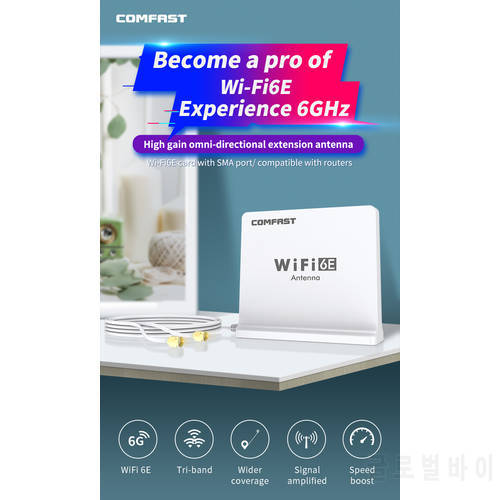 360° High Gain Extended 5dBi Tri band Antenna 1.5M Extension base SMA Connector for 802.11AX Wifi 6E Router and Network Card