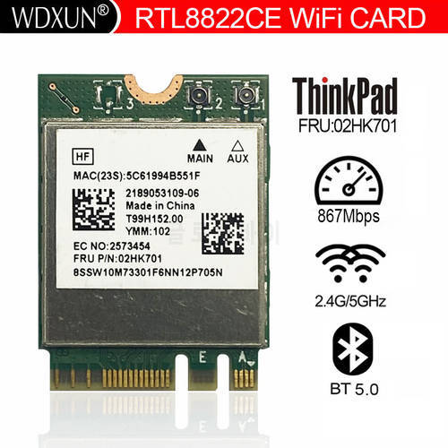 RTL8822CE 8822CE 802.11AC wireless WiFi 867Mbps Bluetooth 5.0 NGFF FRU 02HK701 network card For Lenovo E460 E465 E470 E475 E560