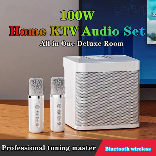 YS-203 100W Peak High Power Portable Karaoke Bluetooth Speaker Wireless Microphone Suit Intelligent External Singing Equipment