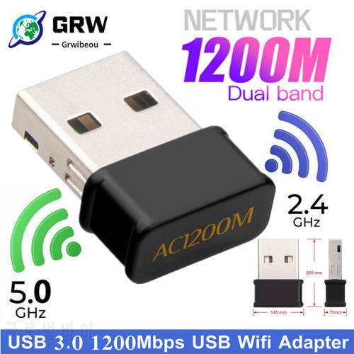 GRWIBEOU USB 3.0 Wifi Adapter 2.4G 5G 1200Mbps Wifi USB Ethernet Network Card Dual Band Wireless Wifi Dongle Receiver
