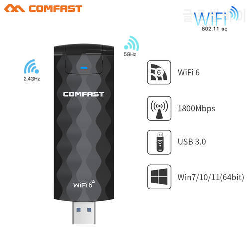 Wifi 6 USB Adapter 802.11AX USB 3.0 Wi-fi Dongle 5Ghz 1800Mbps Dual Band 2.4G/5G Wireless Network Card Adaptor Windows 7 10 11