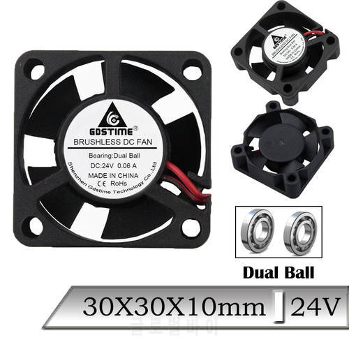 1pcs Gdstime DC 24V 30x30x10mm 30mm Mini Brushless DC Axial Dual Ball Cooling Fan 30x10mm 3cm 3D Printer Cooler Fan
