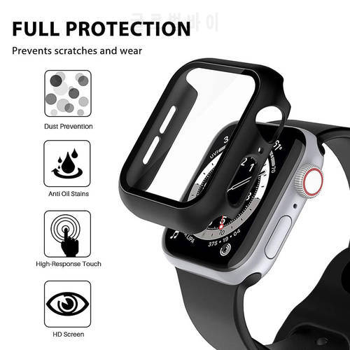 38/40/42/44mm Watch Protective Case Full Cover with Anti-Scratch Tempered Glass Protection Frame Shell for iWatch 1/2/3/4/5/6