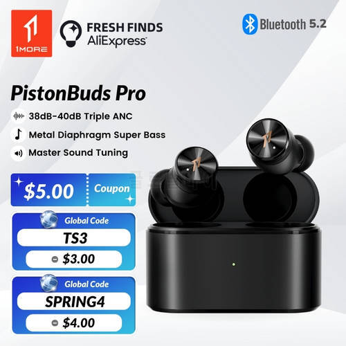 1MORE PistonBuds Pro Triple Hybrid Noise Canceling Bluetooth 5.2 Wireless Headphones 10mm Driver Earbuds 12 Music EQ 30H Battery
