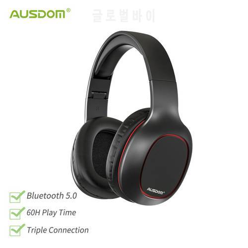 AUSDOM M09 Upgraded Wireless Headphones Bluetooth-compatible 5.0 Headset with TF Card for Music Phone Over-Ear Stereo Headset