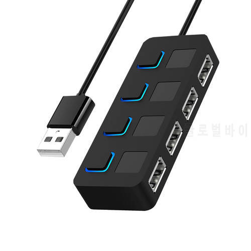 USB 2.0 HUB Multi USB Splitter 4 Ports Expander USB Power Adapter for Laptop PC w/ LED Indicator Power Switch USB Flash Drives