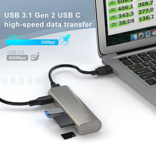HC463 10Gbps USB 3.1 Gen2 Hub 6 in 1 Multi Splitter Adapter USB Type C Dock Station For TF Card