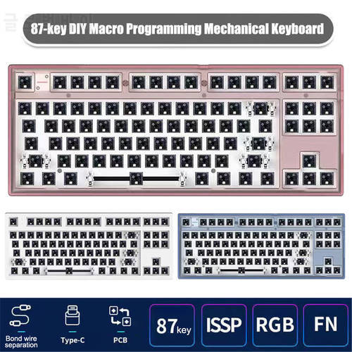 Flesports MK870 Full RGB LED 87 Keys Hot Swappable Mechanical Keyboard Programmable Macro Settings DIY Type-C Wired Keyboard