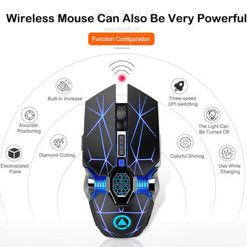Wireless Gaming Mouse Rechargeable Silent Mouse LED Backlit 2.4G USB 800/1200/1600 DPI Optical Ergonomic Mouse for PC Laotop
