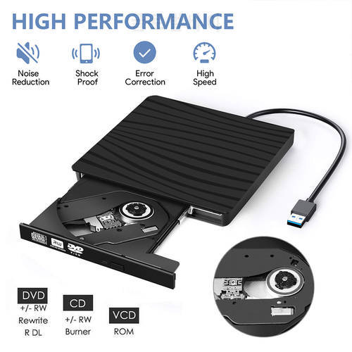 Portable USB 3.0 Slim External DVD RW CD Writer Drive Burner Drive-free Disk Reader Player Optical Drives for Laptop PC Tablet