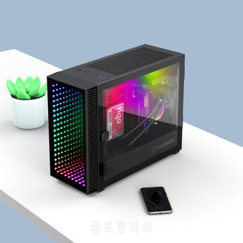 Gamemax Abyss ITX Black Color Gaming Case Mini ITX PC With 4MM Tempered Glass Dual Side Panel Swing ARGB Rainbow Lighting