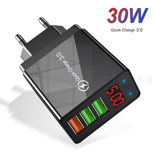 3 Ports USB Charger Digital Display Quick Charge 3.0 Fast Charging Wall Mobile Charger Adapter