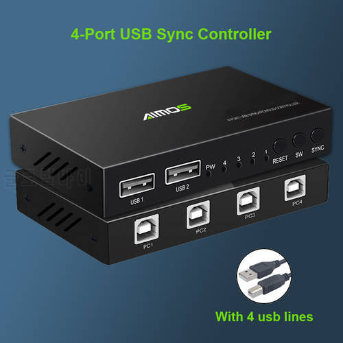 4 Ports USB KVM Switcher Splitter Box for 4 PC Switch Splitter Sharing Printer Keyboard Mouse USB PC Switch Box Video Display