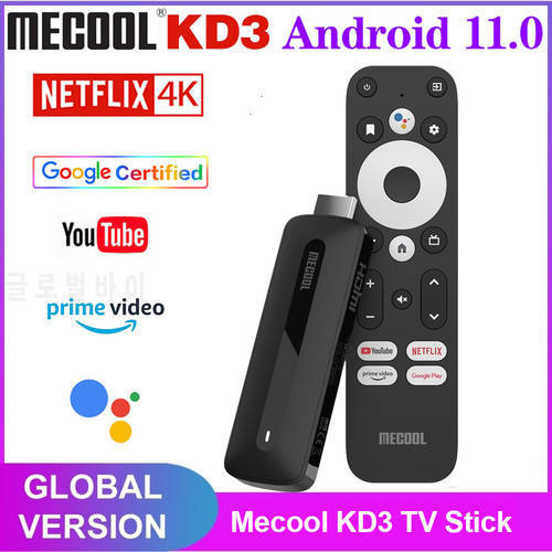Mecool KD3 TV Stick Amlogic S905Y4 TV Box Android 11 2GB 8GB Netflix Google Certified Voice Support AV1 HDR10 2.4G&5G Wifi BT5.0